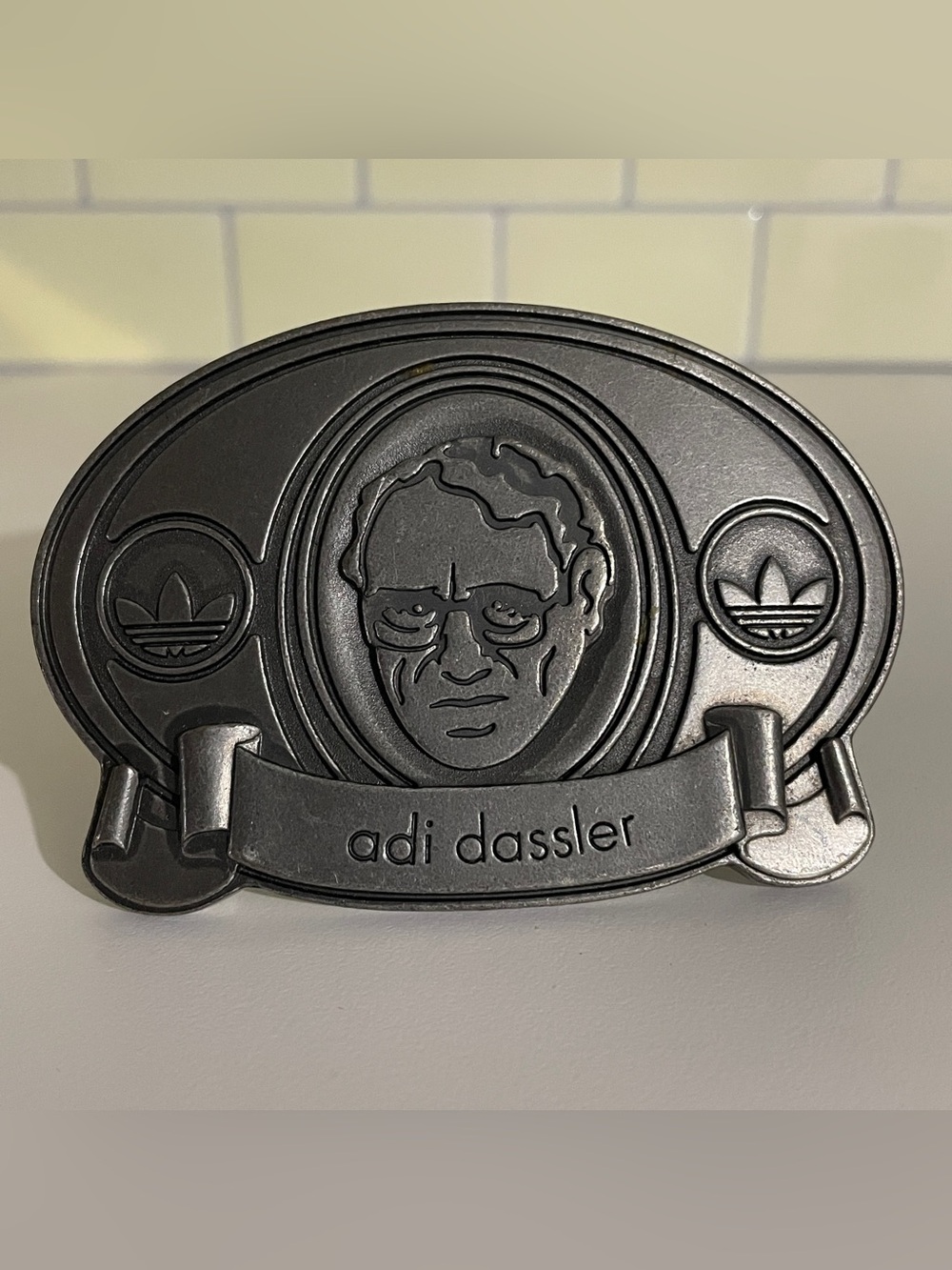adidas 'adi dassler' Embossed Metal Belt Buckle